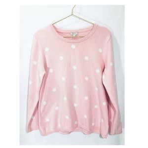Talbots Pink & White Polka Dot Sweater Size L